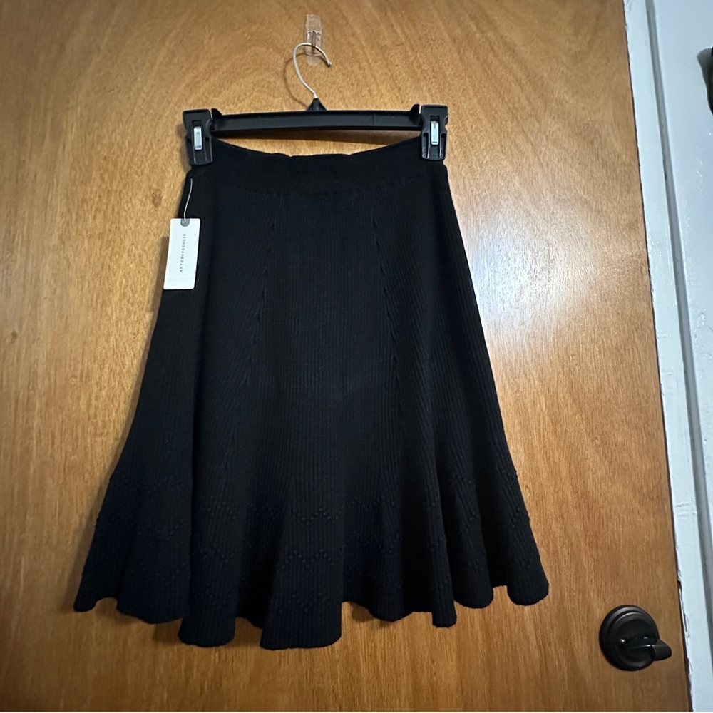 NWT Maeve by Anthropologie Jovie Ribbed Knit Mini Skirt XS Black Casual A-Line